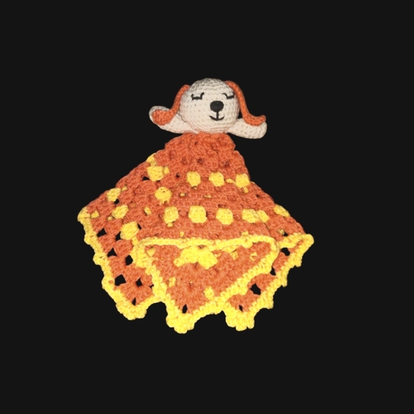 Baby Puppy Pumpkin Orange And Yellow Security Handmade Crochet Snuggle - Picture 3 of 3